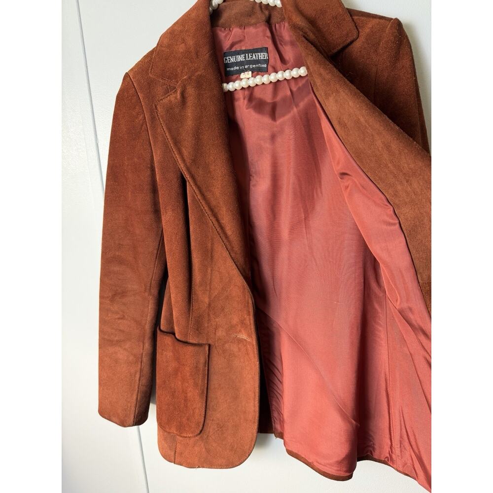 VTG 1970s Suede Button Blazer 5/6 Small 32” Bust Argentina Burnt Cognac - Picture 9 of 15